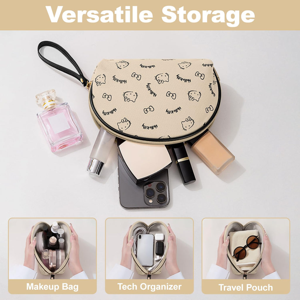 AmBealla Makeup Bag Large Waterproof Cosmetic Bags with Makeup Brush Holder,Cute Printed Makeup Organizer for Women Traveling,Portable Toiletry Bag for Girls