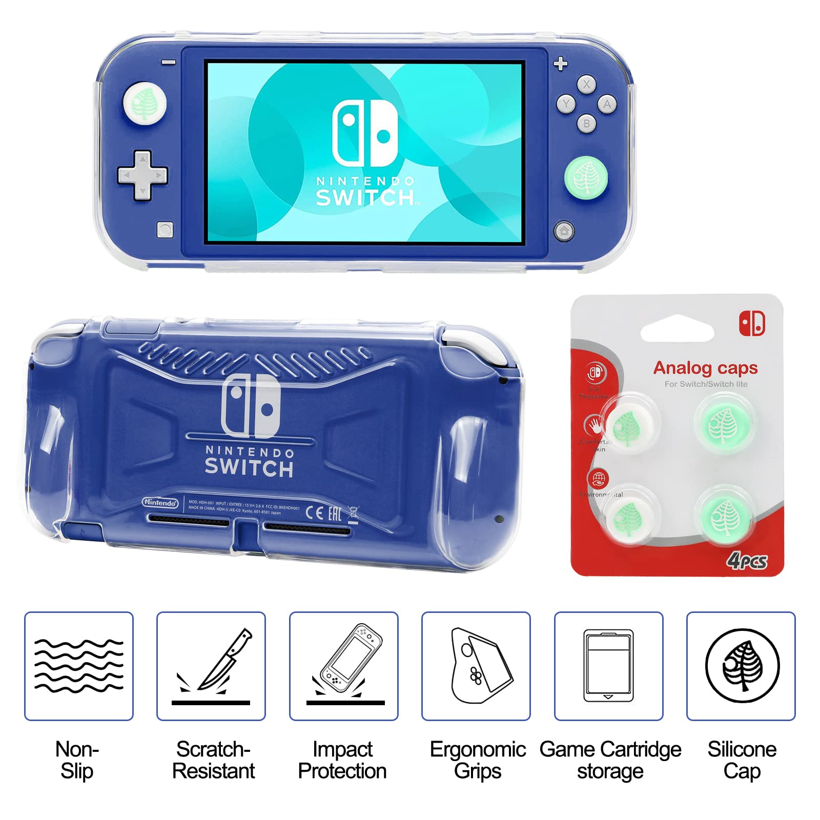Switch Lite Accessories Bundle, Kit with Carrying Case,TPU Case Cover with Screen Protector,Charging Dock,Playstand, Game Card Case, USB Cable, Stylus,Thumb Grip Caps for Nintendo Switch Lite (Black)