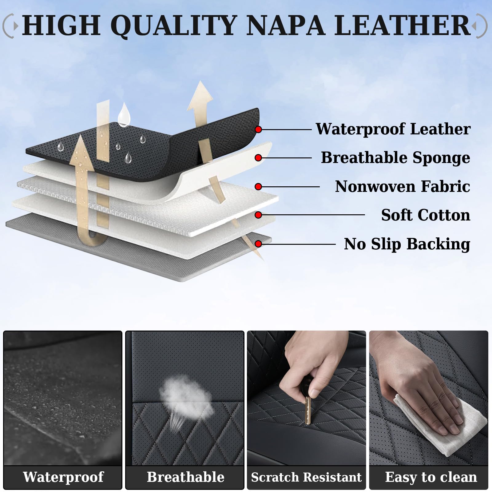 Coverado Tacoma Seat Covers, Car Seat Covers Front Seats, Leather Seat Covers for Cars Car Seat Protector Cushion Tacoma Accessories Custom Fit 2005-2023 Toyota Tacoma Double/Crew Cab(Black)