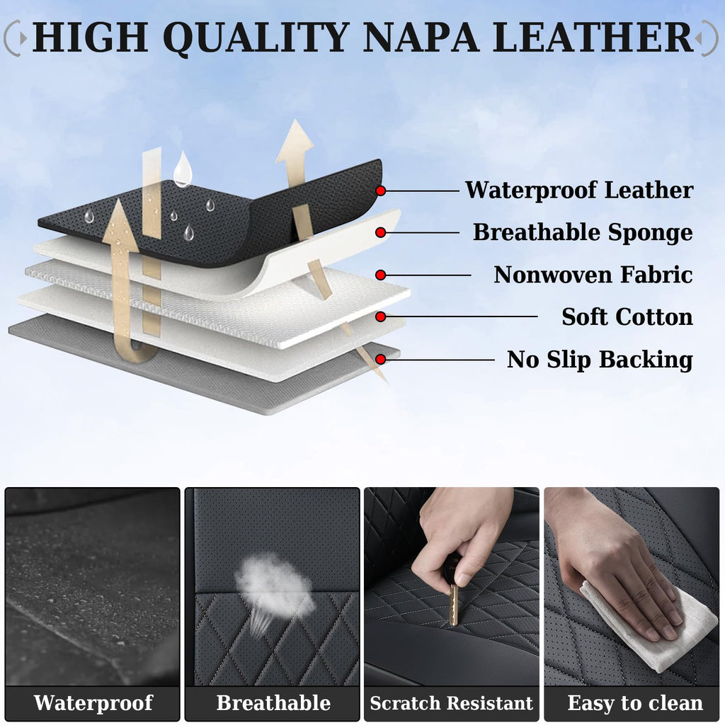 Coverado Tacoma Seat Covers, Car Seat Covers Front Seats, Leather Seat Covers for Cars Car Seat Protector Cushion Tacoma Accessories Custom Fit 2005-2023 Toyota Tacoma Double/Crew Cab(Black)