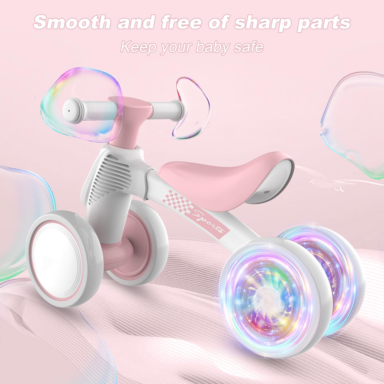 Colorful Lighting Baby Balance Bike Toys for 1 Year Old Boy Gifts, 10-36 Month Toddler Balance Bike, No Pedal 4 Silence Wheels & Soft Seat First Bike, One Year Old Boy Birthday Gift.