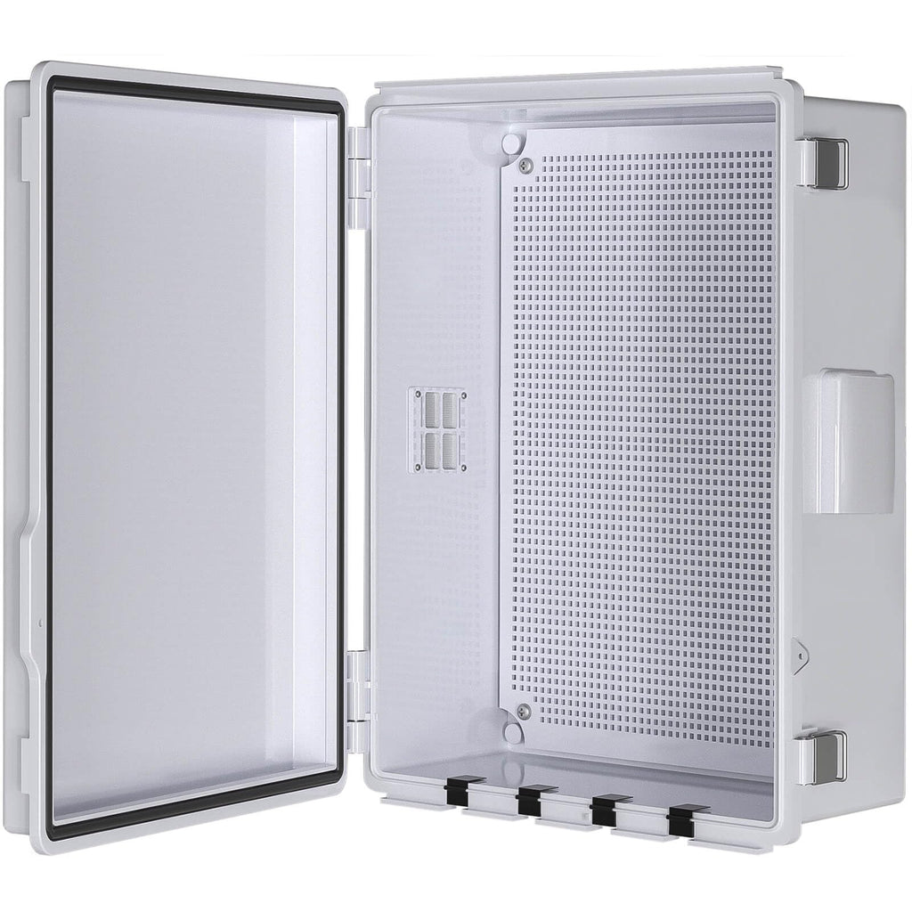 ABS Electrical Junction Box, Ventilated Design, Cable Grommets, IP65 Waterproof Enclosure, Indoor/Outdoor Use with Mounting Panel. (Clear Cover, 8.7"x6.7"x4.3")