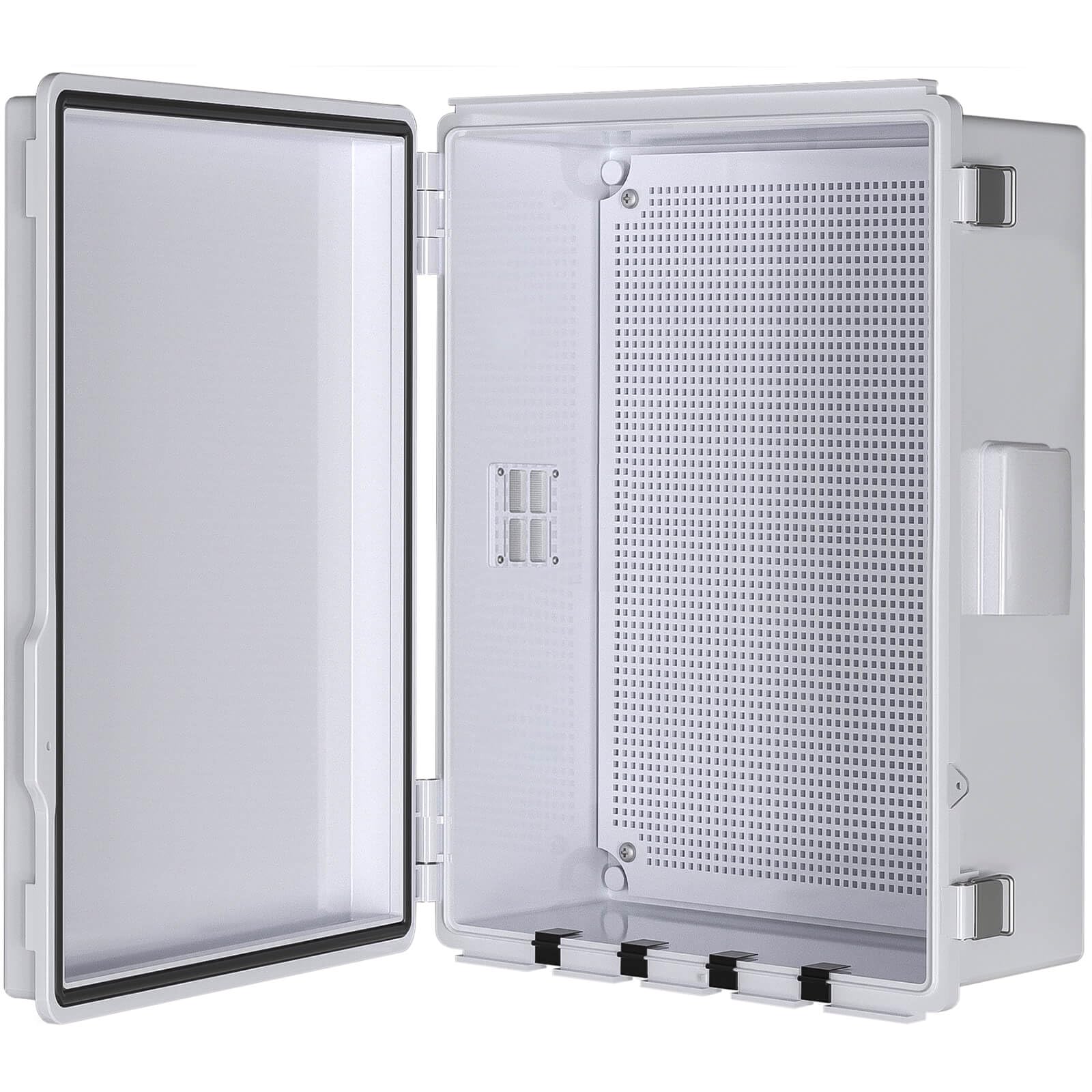 ABS Electrical Junction Box, Ventilated Design, Cable Grommets, IP65 Waterproof Enclosure, Indoor/Outdoor Use with Mounting Panel. (Clear Cover, 8.7"x6.7"x4.3")