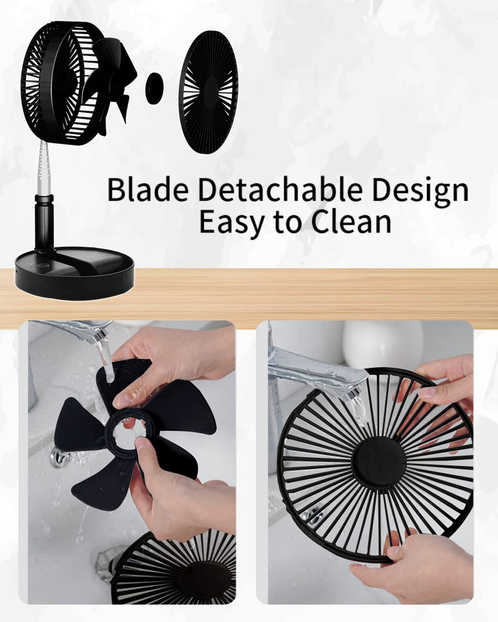 UN UNITEDTIME Portable Fan Foldable Rechargeable [Remote Control ] Battery Operated Foldaway Standing Pedestal Collapsible Fan, 4 Speed, Timer for Camping Travel, Bedroom (Black)