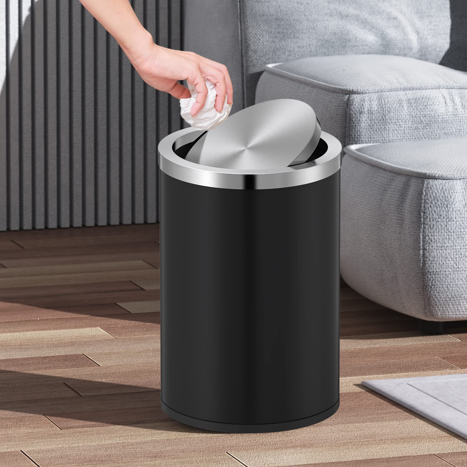 Mini Trash Can with Lid, Desktop Small Trash Can Recycling Bin Cute Metal Garbage Can for Tabletop Countertop Use,Stainless Steel 0.4Gal/1.5L Waste Bin for Office Parlor Car Bedroom,Swing Lid Open