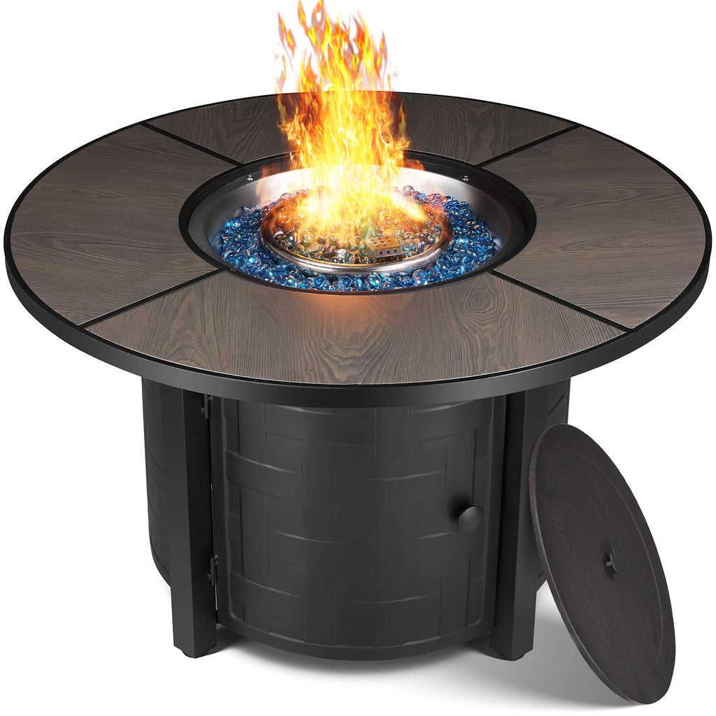 TLGREEN Propane Fire Pit Table 30 Inch Round – 50,000 BTU Outdoor Fire Pit with Lid, Converts to Patio Coffee Table, Certified, Includes Waterproof Cover & Blue Fire Glass(Grey)