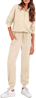 PRETTYGARDEN Women's Fall 2 Piece Lounge Sets Zip Up Sweatshirt Jogger Pants Sweat Track Suits Travel Outfit Winter Clothing