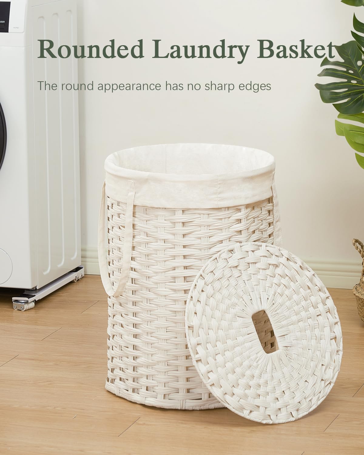 SETVSON Laundry Hamper with Lid Laundry Basket with Lid 19.0 Gal (72 L) Round Wicker Laundry Basket Handwoven Rattan Basket with Lid Removable Bag 2 Mesh Bags Handles for Living Room Bathroom Black