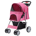 Pet Stroller, 4 Wheels Pet Strolling Cart for Medium/Small Dogs and Cats, Foldable Cat Jogger/Dog Stroller with Cup Holder, Storage Basket, Breathable Mesh, All-Season Pet Carrier, Black