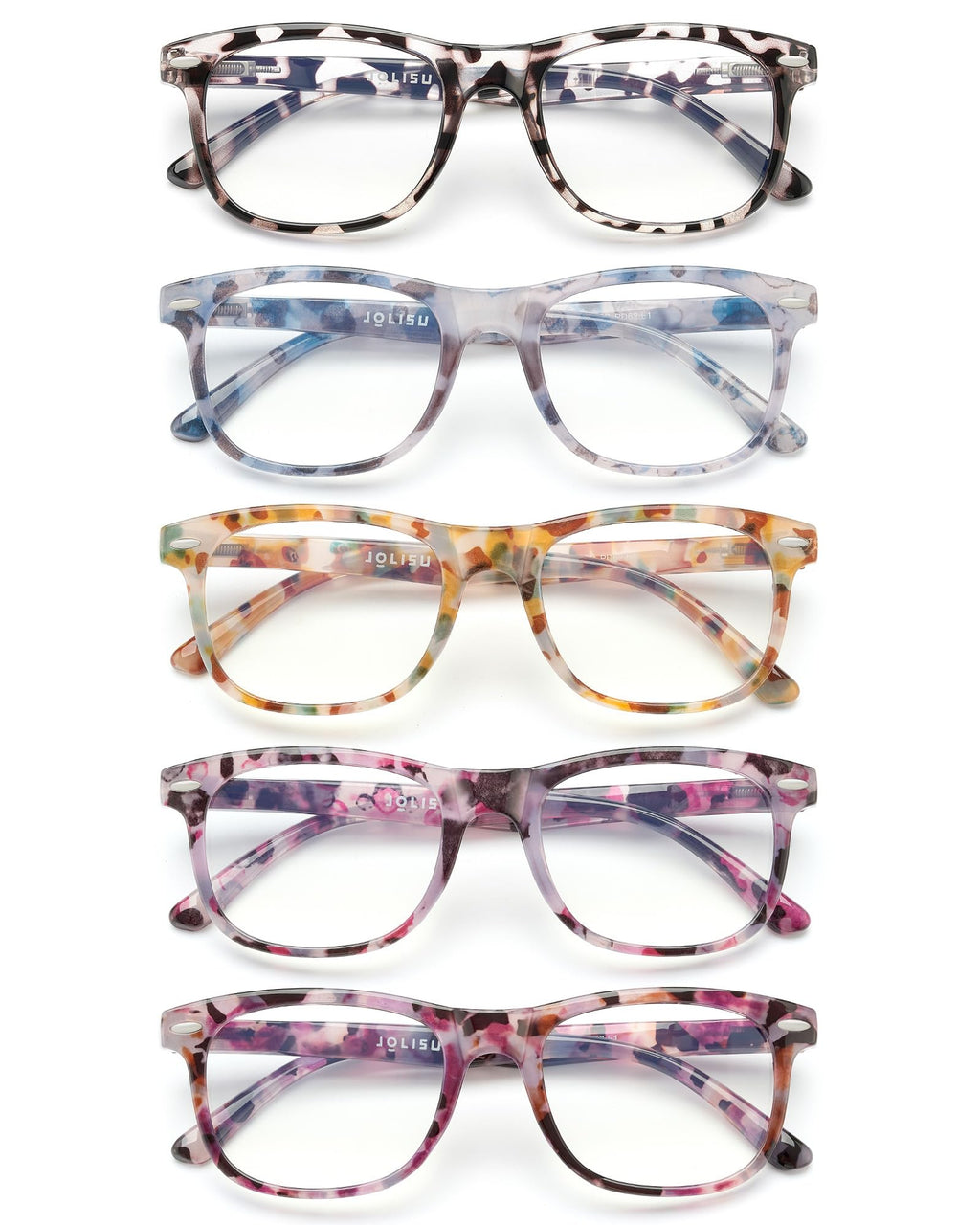 JOLISU Reading Glasses For Women - 5 Pack Stylish Readers For Womens Men Spring Hinge Eyeglasses -Blue Light Blocking Protection Frame (0.50)