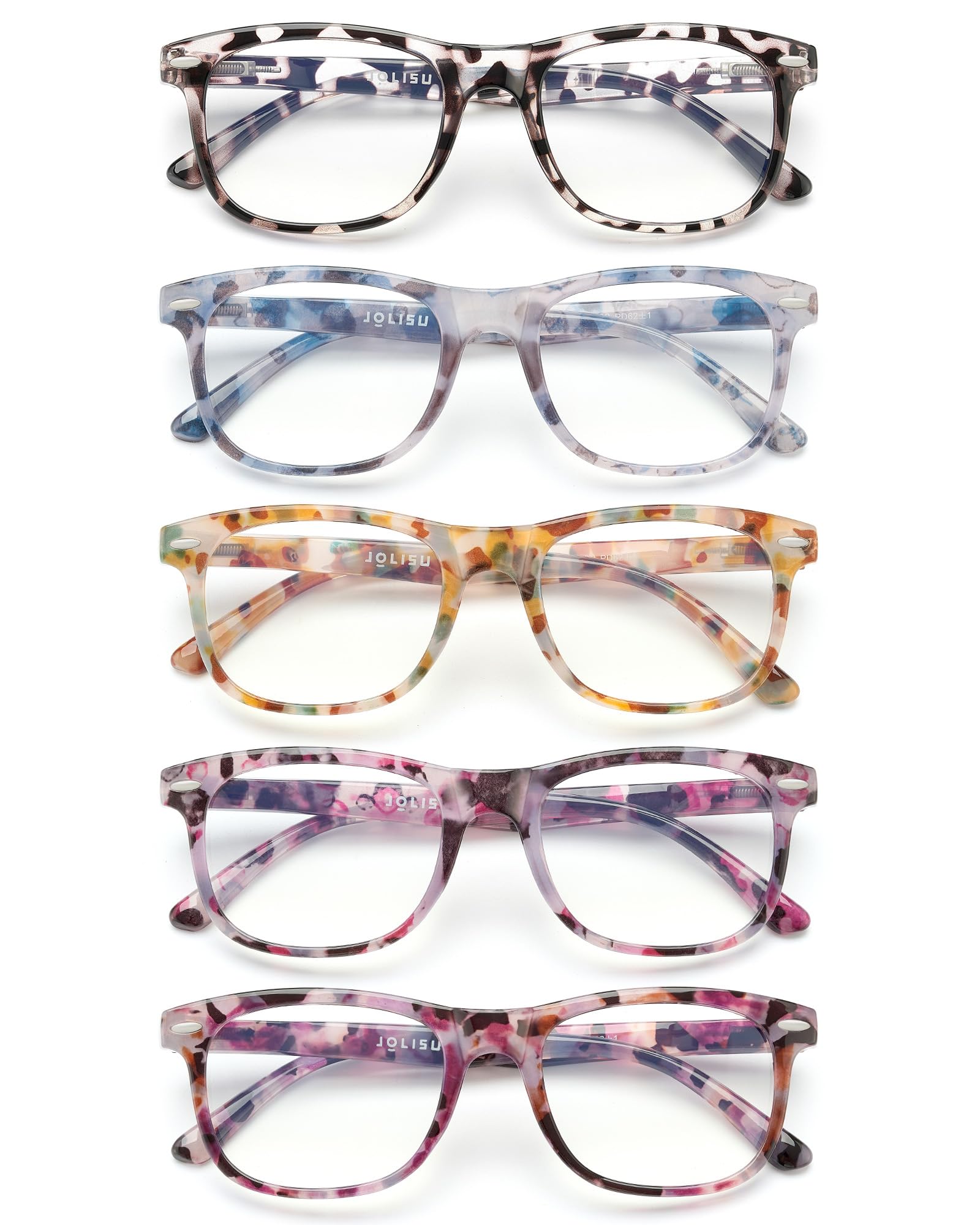 JOLISU Reading Glasses For Women - 5 Pack Stylish Readers For Womens Men Spring Hinge Eyeglasses -Blue Light Blocking Protection Frame (0.50)