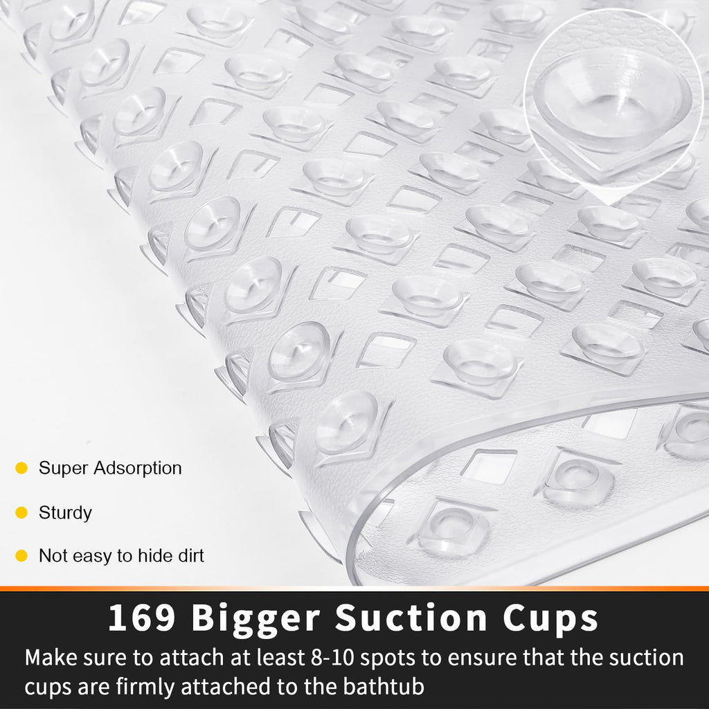 Yimobra Square Shower Mat Non Slip, Super Strong Suction Cups, 21"X21" Bath Tub Mat with Drain Holes, Machine Washable Fast Draining Bath Mats, Bathroom Essentials,Black