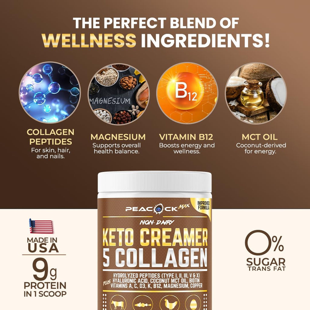 Collagen Keto Coffee Creamer Powder 12.2 oz - Hydrolyzed Collagen Peptides with Coconut MCT Oil, B12, Magnesium, Unflavored Protein Powder, Sugar Free Coffee Creamer for Smoothies & Baking