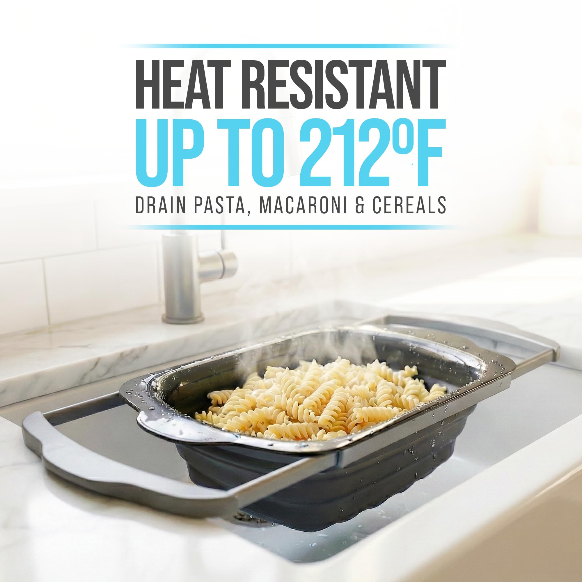 Comfify Over-the-Sink Colander with Handles – Sleek Plastic Black Kitchen Strainer for Pasta, Vegetables & Fruits – Space-Saving Design – 17.1 x 10.2 x 1.75 Inches