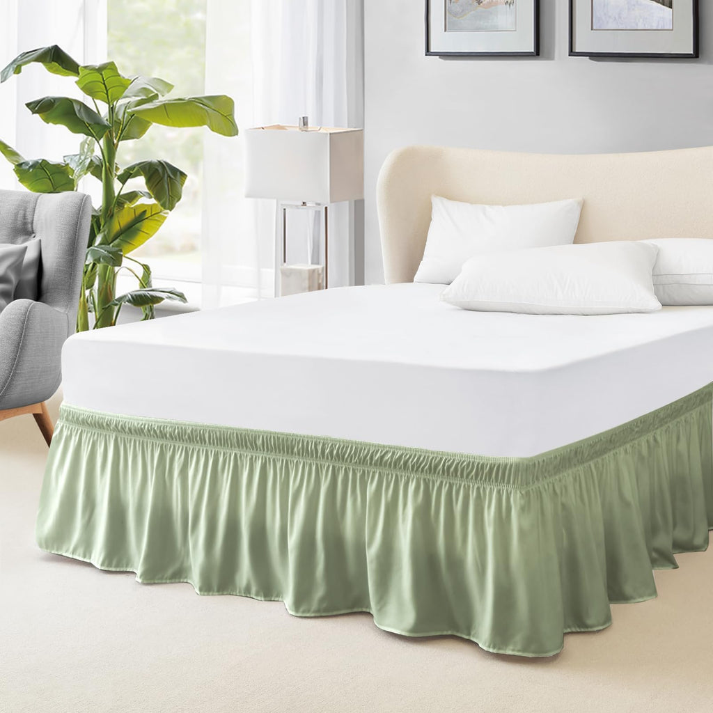 FreshCulture Twin Bed Skirt, Elastic Wrap Around Bed Skirt Twin Bed, Easy Fit with 15-Inch Tailored Drop, Hotel Quality Bed Skirts for Adjustable Bed (Beige)
