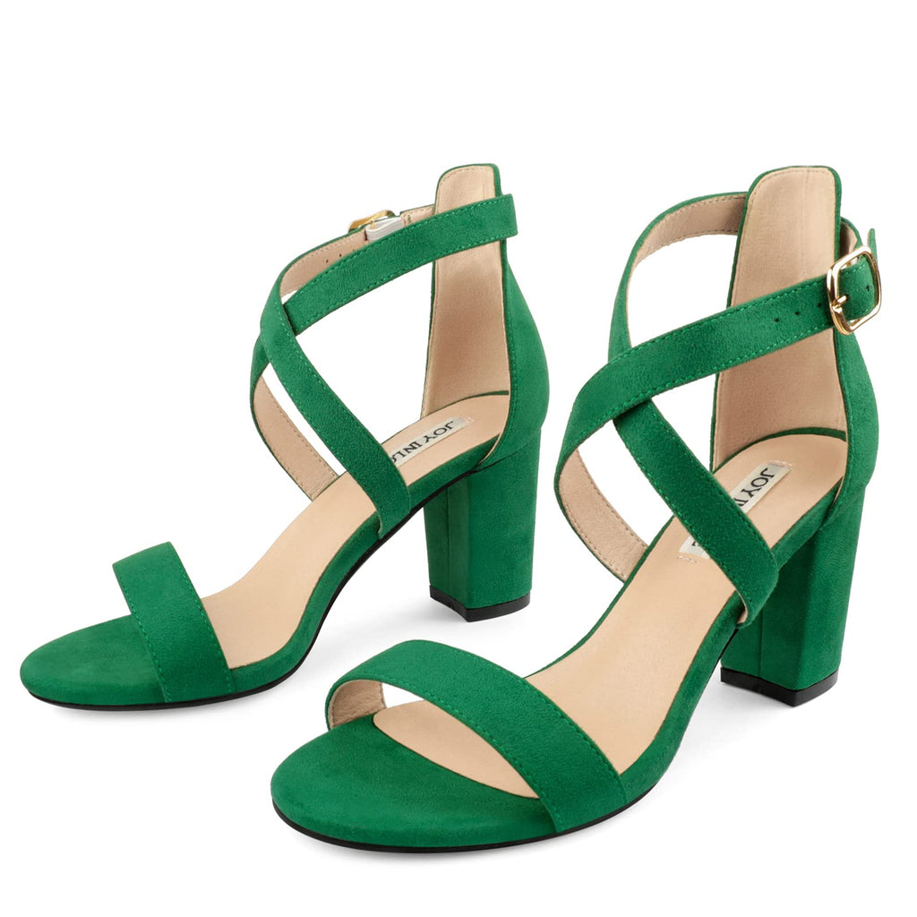 JOY IN LOVE Women's Chunky Block Heels 3 Inch Ankle Strap Low Heel Sandals