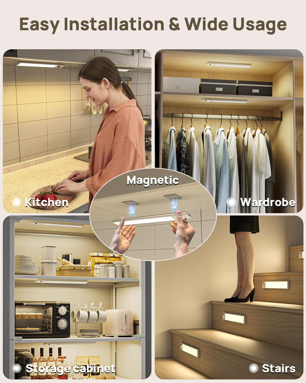 9" Under Cabinet Lights Wireless, Motion Sensor Light Indoor with Remote, LED Rechargeable Closet Light, 3 Color Temps, Dimmable, Magnetic, Under Counter Lights for Kitchen, Stairs, Pantry, Hallway