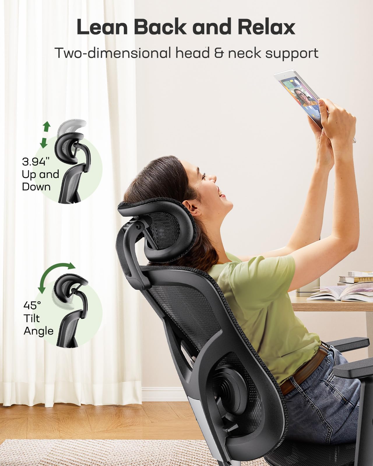Marsail Office Chair Ergonomic Desk Chair with 3 Ways PU Armrests and Adjustable Lumbar Support Breathable Mesh Computer Chair Executive Rolling Swivel Comfy