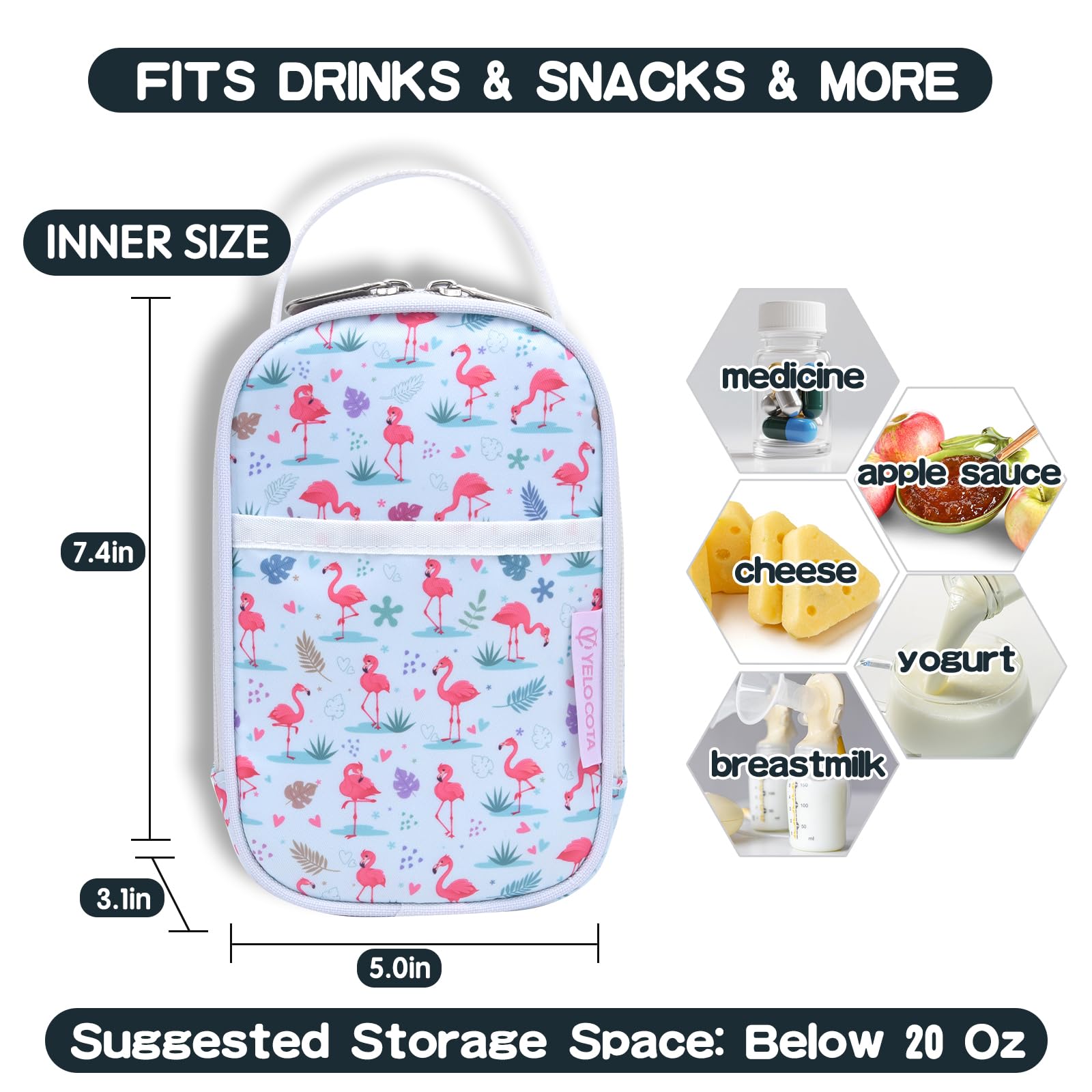 Yelocota Small Insulated Lunch Bag- Snack Bag- Mini Cooler Bag with Handle for Travel,Work,School(Storage Space below 20oz)- Also Suitable for Pairing with Food Jar