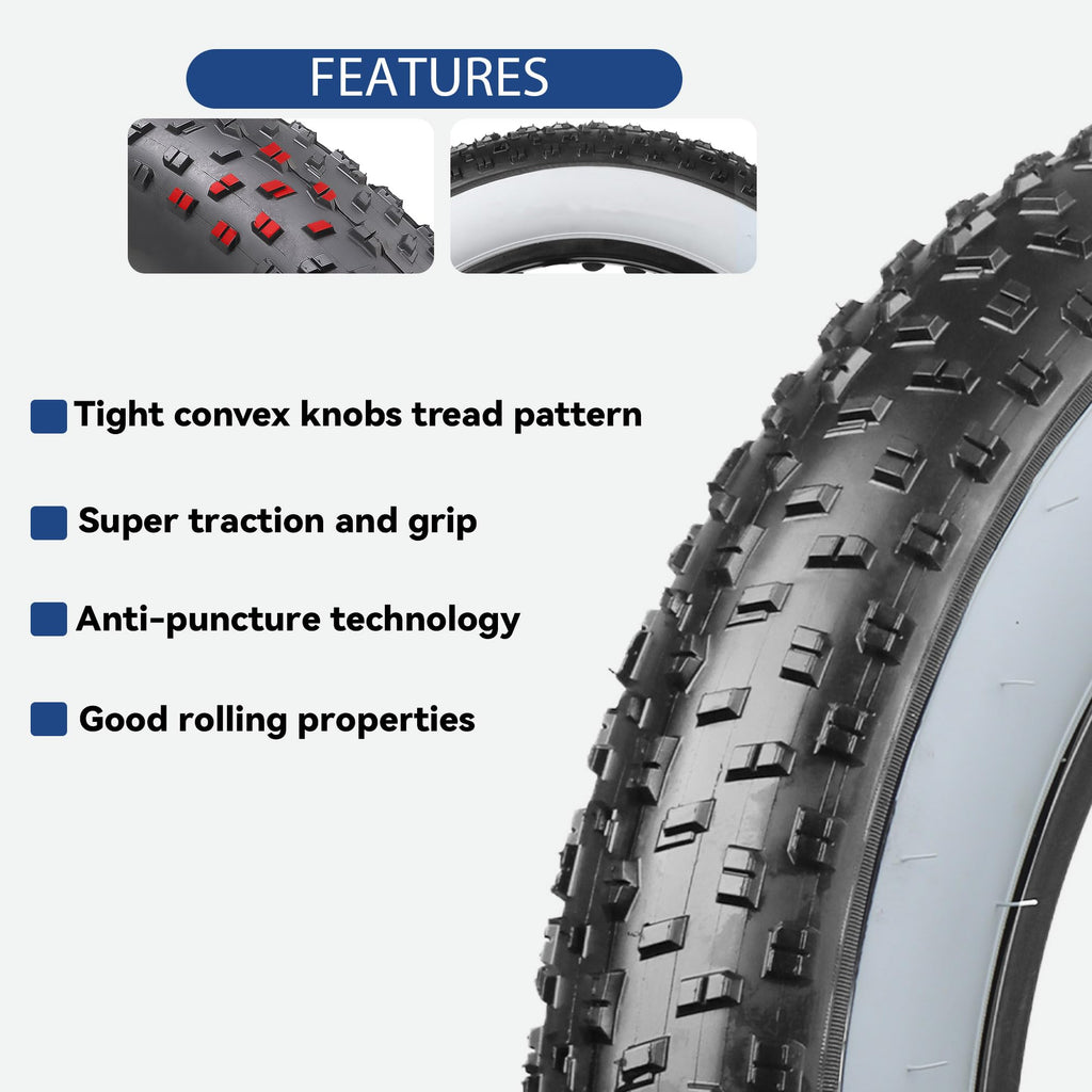 Hycline Fat Bike Replacement Tire: 20x4.0/26x4.0 Inch High-Performance Wear-Resistant Folding MTB Bicycle Tires, All-Terrain High-Density for Street or Trail Riding