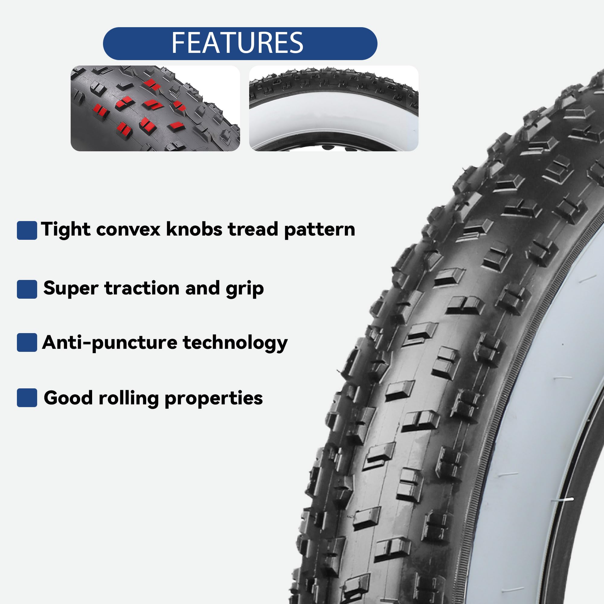 Hycline Fat Bike Replacement Tire: 20x4.0/26x4.0 Inch High-Performance Wear-Resistant Folding MTB Bicycle Tires, All-Terrain High-Density for Street or Trail Riding