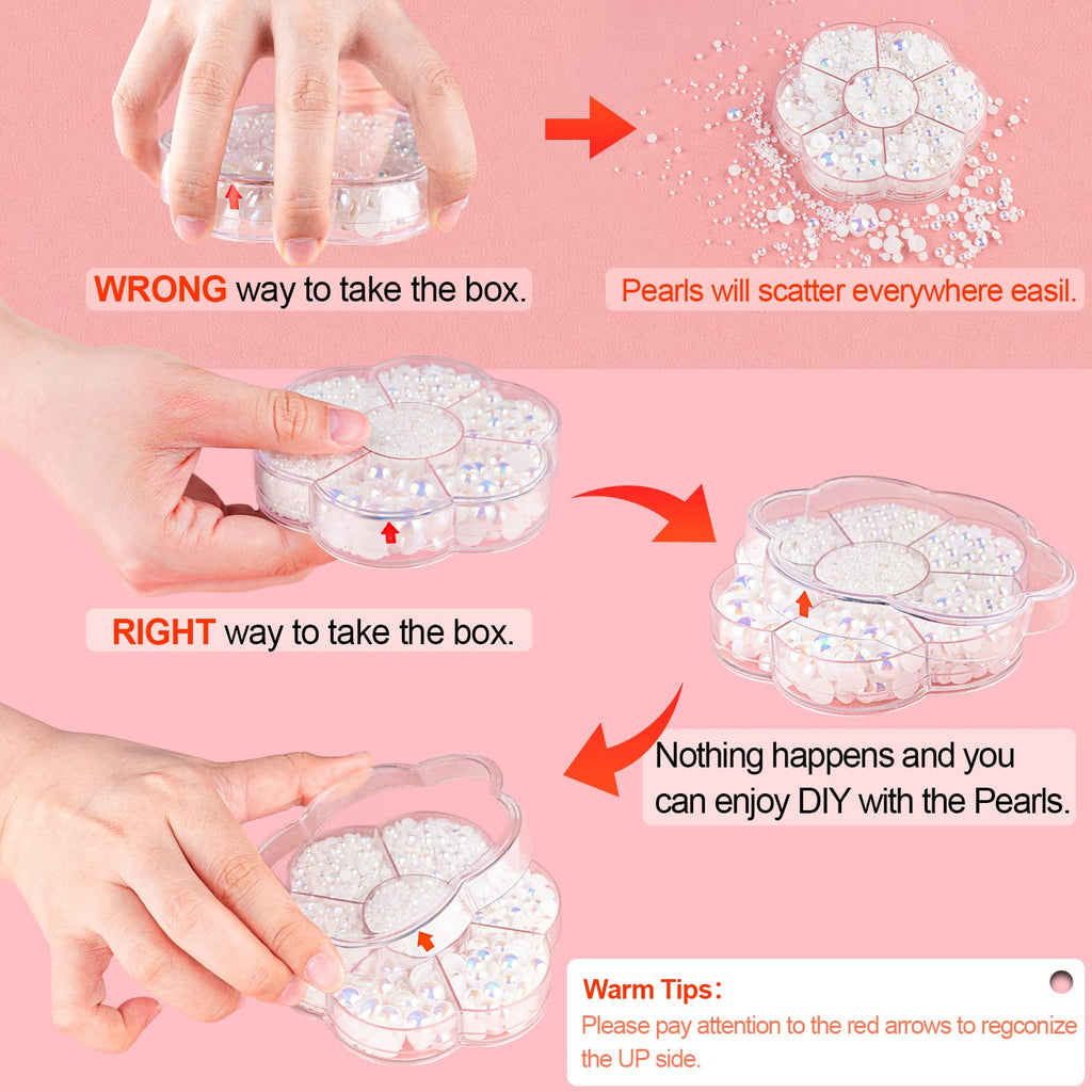 BELLEBOOST 5600pcs ABS Round Flat Back Beige Pearls Kit with Pickup Tools for Nail Art, Face, Body Decorations