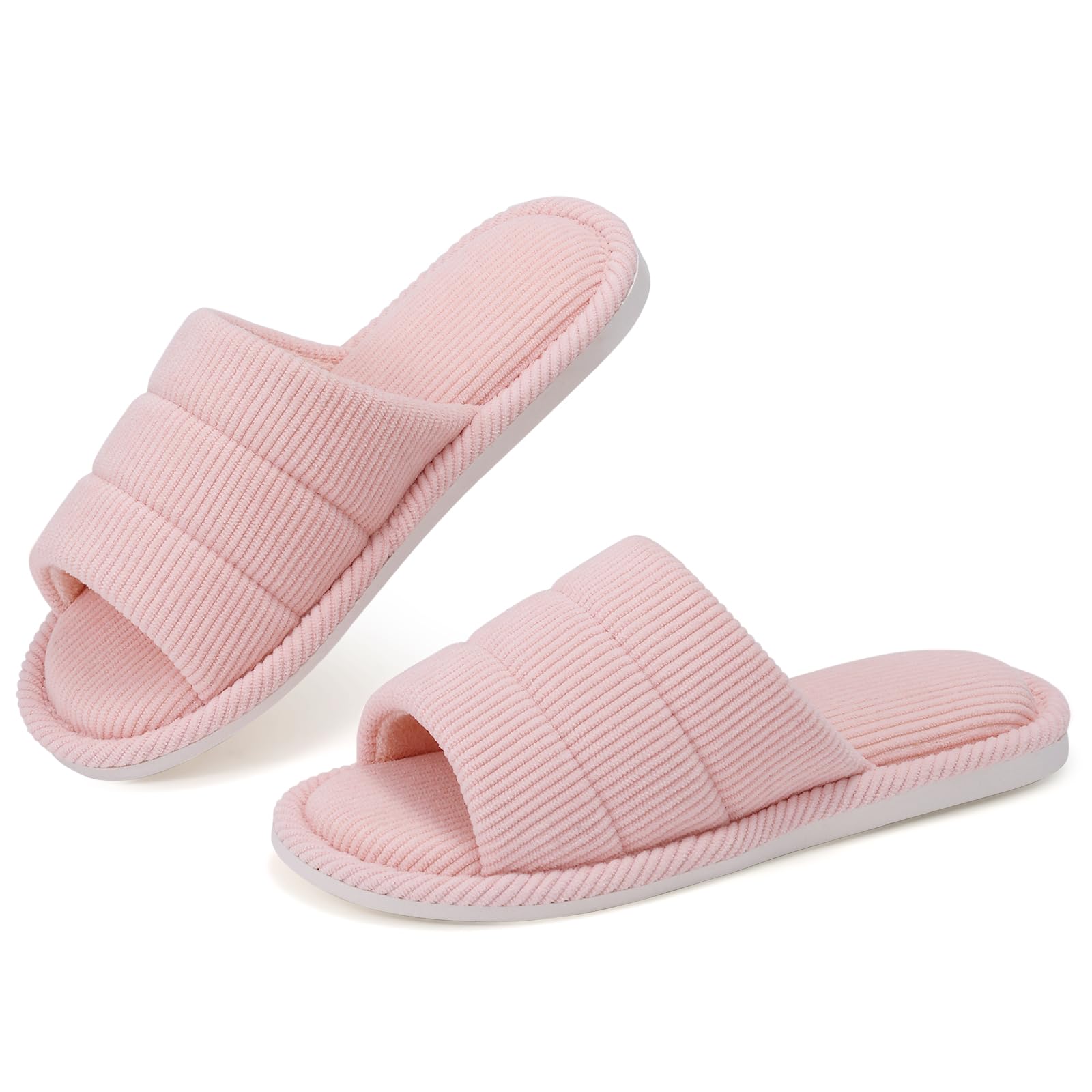 shevalues Terry Cloth Open Toe Slippers for Women Memory Foam Slip On House Slippers