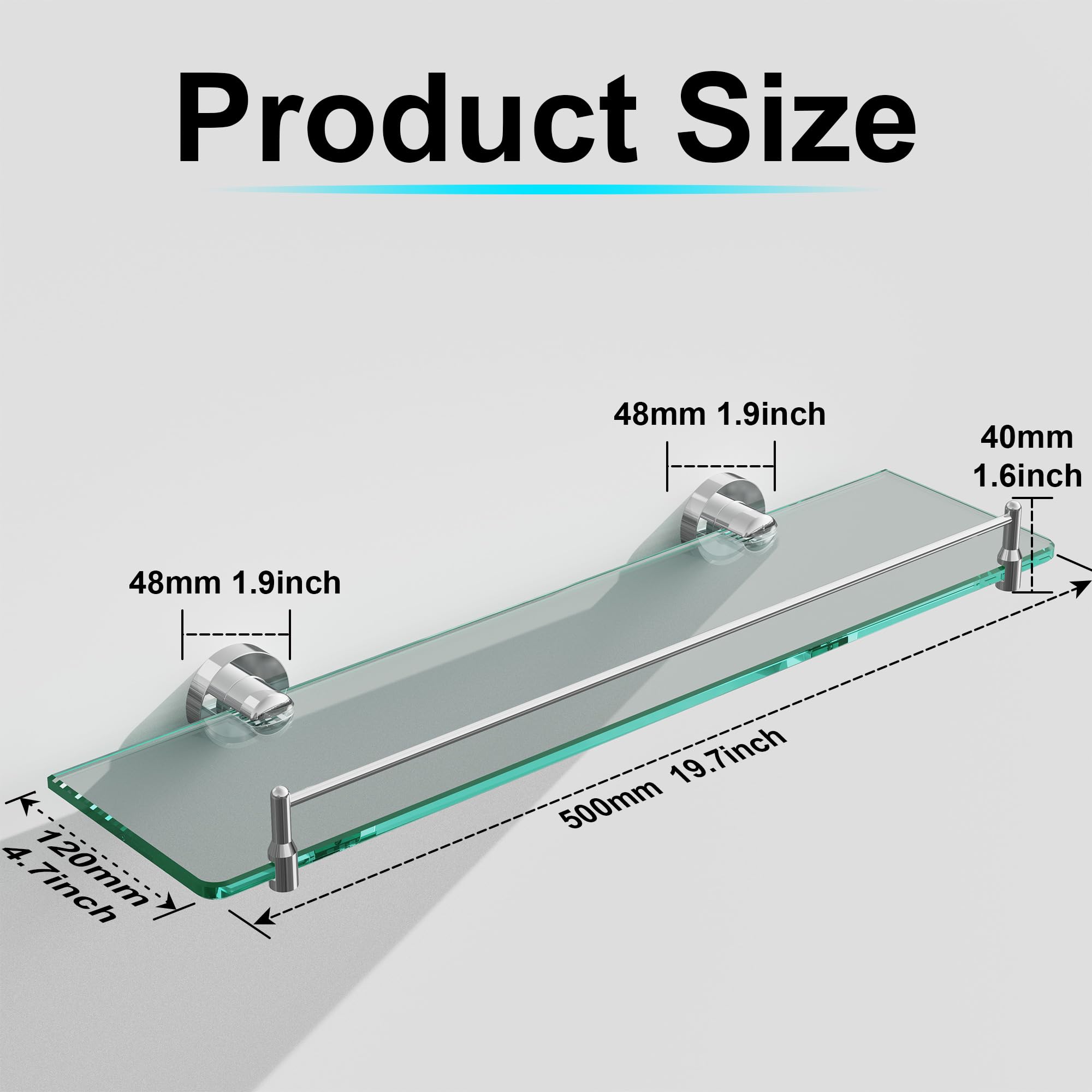 Glass Bathroom Shelves,Brushed Gold Floating Shelves for Wall Rectangular Modern Stainless Steel Glass Shelf for Bathroom Shelves wall Mounted 16 Inch