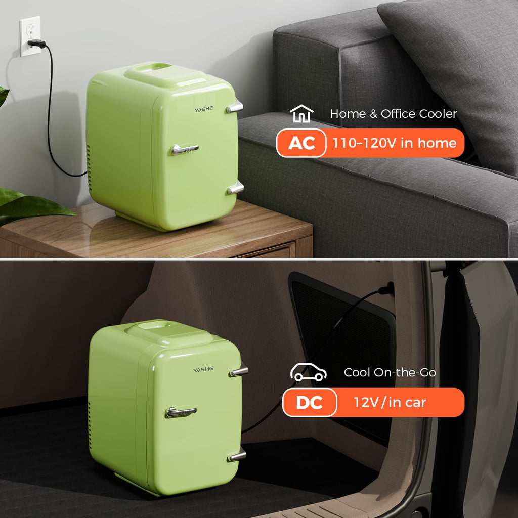 YASHE Mini Fridge, 4 Liter/6 Can Mini Makeup Fridge, 110V AC/ 12V DC Portable Thermoelectric Cooler&Warmer for Skincare, Drink, Cosmetic, Medicine, Small fridge for Bedroom, Office, Dorm, Car, Black