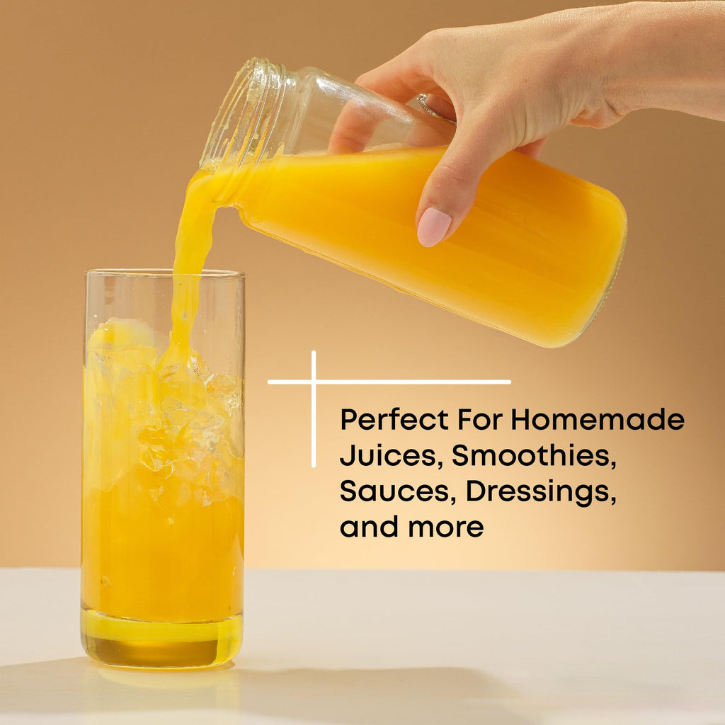 JoyJolt Glass Juice Bottles, 16 oz Glass Bottles with Caps. Set of 8 Juice Containers with Lids for Fridge, and Labels for Juice Jars. Glasses for Juice, Cold Brew Bottles, Smoothie Jars