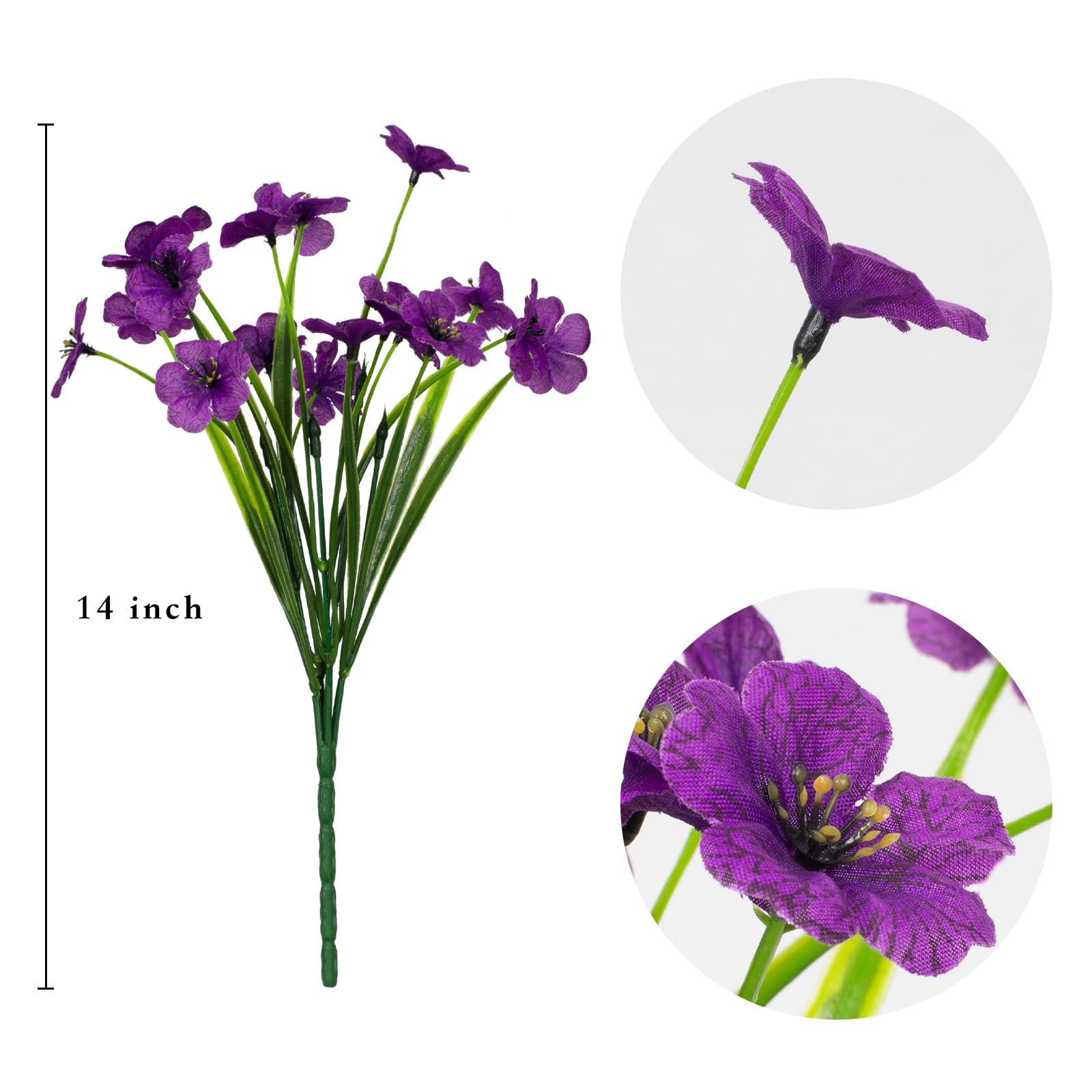 LikSoor 21 Bundles Artificial Outdoor UV Resistant Flowers No Fade Fake Outside Flowers Plastic Greenery Faux Shrubs Garden Porch Window Box Home Decoration(Blue)
