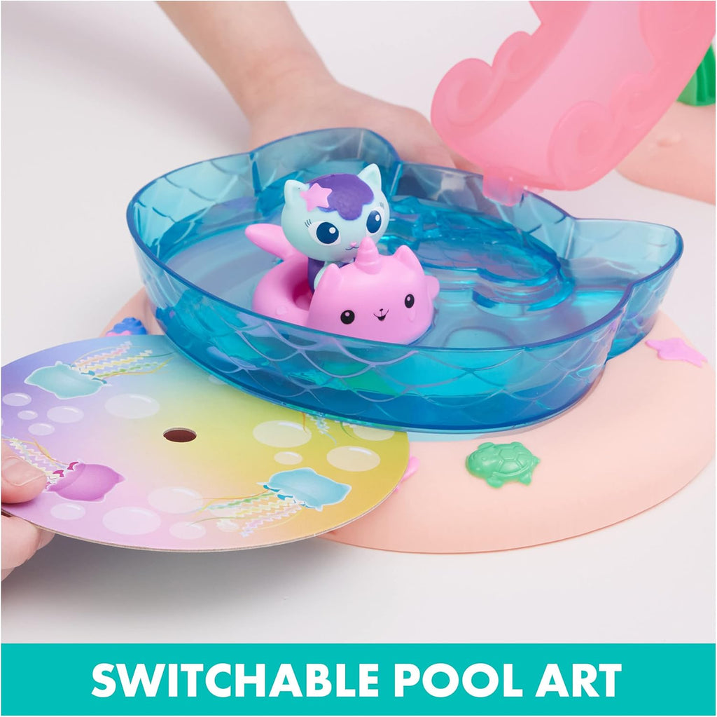 Gabby's Dollhouse, Purr-ific Pool Playset with Gabby and Mercat Figures, Color-Changing Mermaid Tails and Pool Accessories Kids Toys for Ages 3 and Up