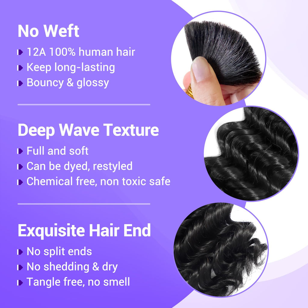 Human Braiding Hair for Boho Braids 110g Deep Wave Boho Bulk Human Hair for Braiding Knotless 12A Wet and Wavy Bohemian 3 No Weft Bundles/Pack Curly Braids Honey Blonde 16 Inch