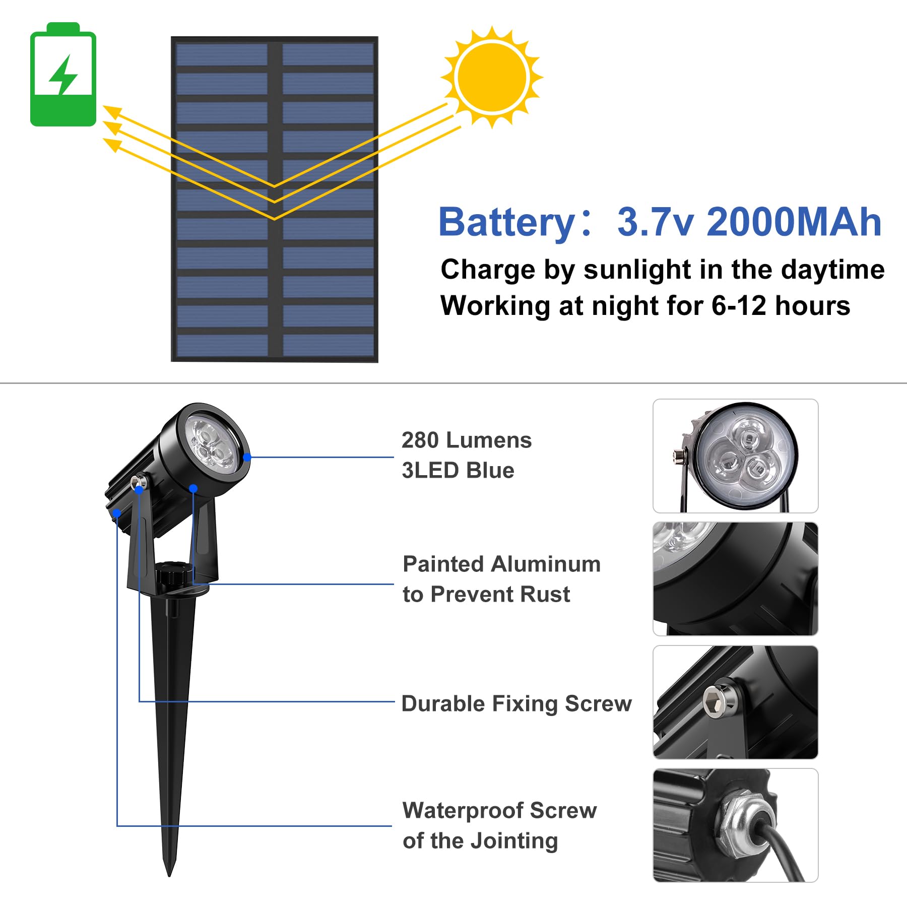 Solar Spot Lights Outdoor, Solar Landscape Spotlights IP65 Waterproof 9.8ft Cable,Auto On/Off Outdoor Wall Lights for Garden Yard Driveway Porch Walkway Pool (3000K Warm White)