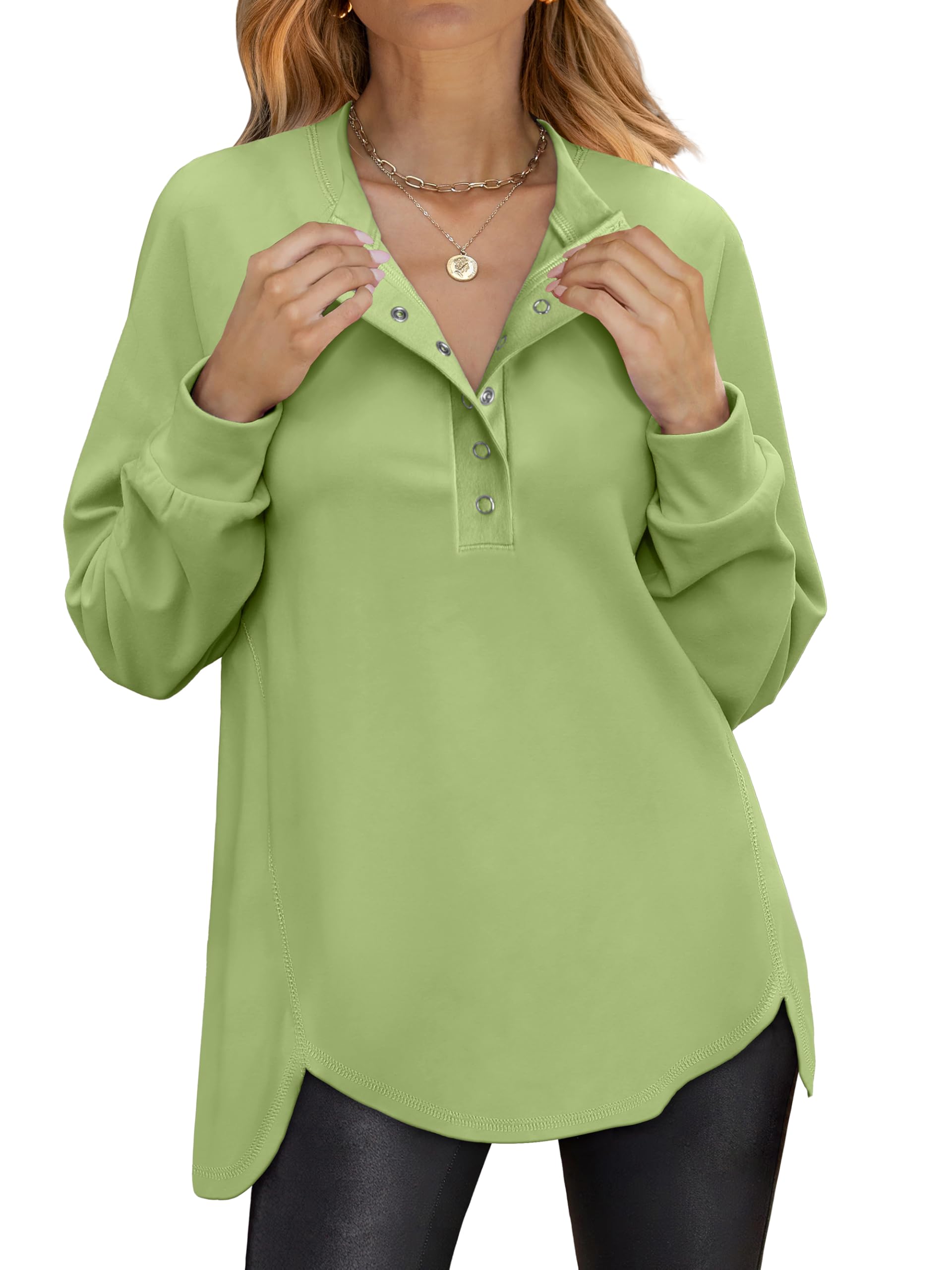 ANRABESS Women's Long Sleeve Henley Oversized Sweatshirts | Button Slit Hem Tunic Tops, Soft Loose Fit Pullover, School Work Office Outfits, Lounge Casual, Fall Winter Clothes