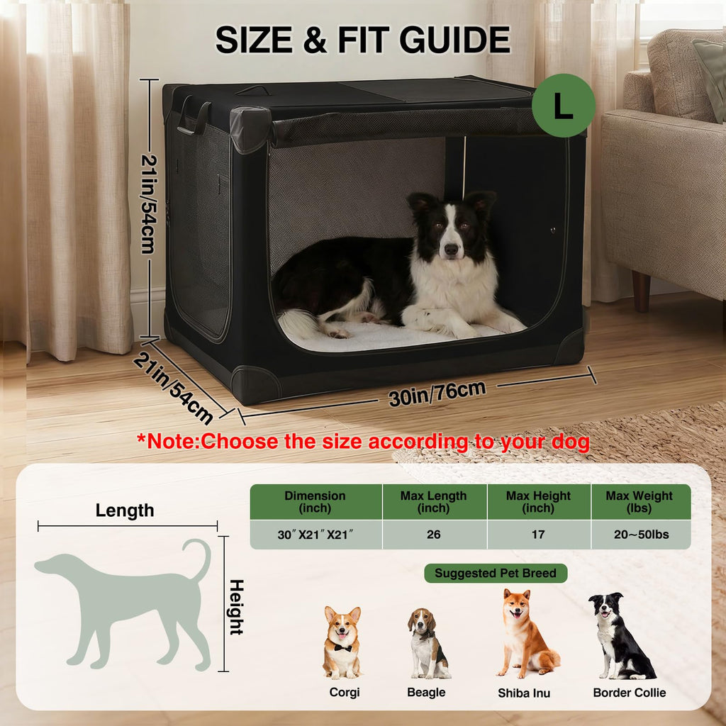 Veraste 24" L x 17" W x 17" H Collapsible Travel Dog Crate, Portable Soft Dog Kennel for Small Medium Pets up to 30 lbs, 4-Door Foldable Travel Crate with Durable Mesh & Storage Bag, Black