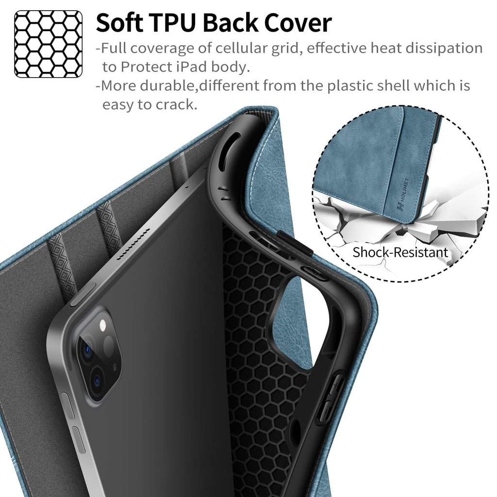 H HOLIMET Case for iPad Pro 12.9 2022 6th/5th/4th/3rd Generation with Pencil Holder Pocket Folio Stand Cover Soft TPU Back Shockproof, Auto Sleep/Wake,Vegan Leather
