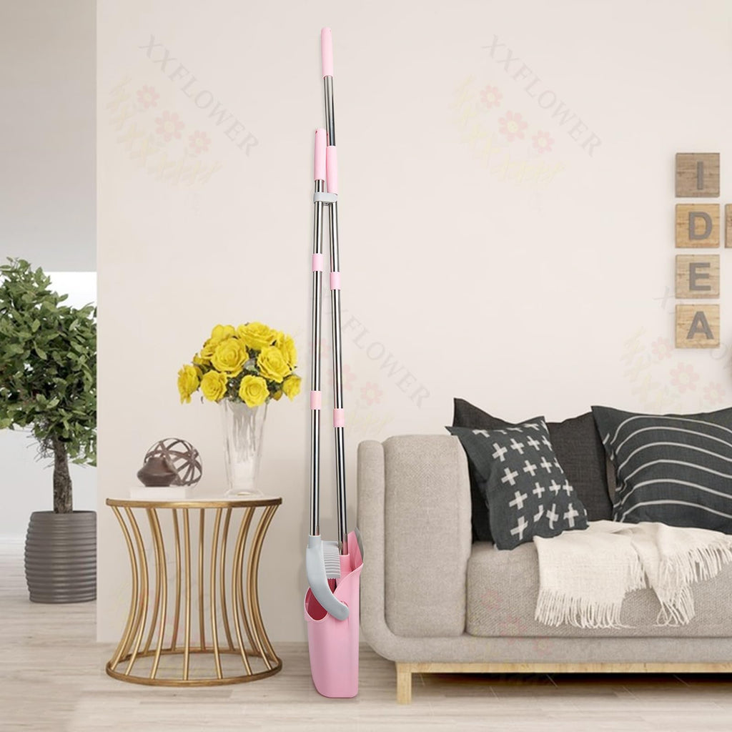 Broom and Dustpan Set with Long Handle, Heavy Dust Broom and Dustpan Combo for Home，Kitchen, Office, Pet Hair(Beige)