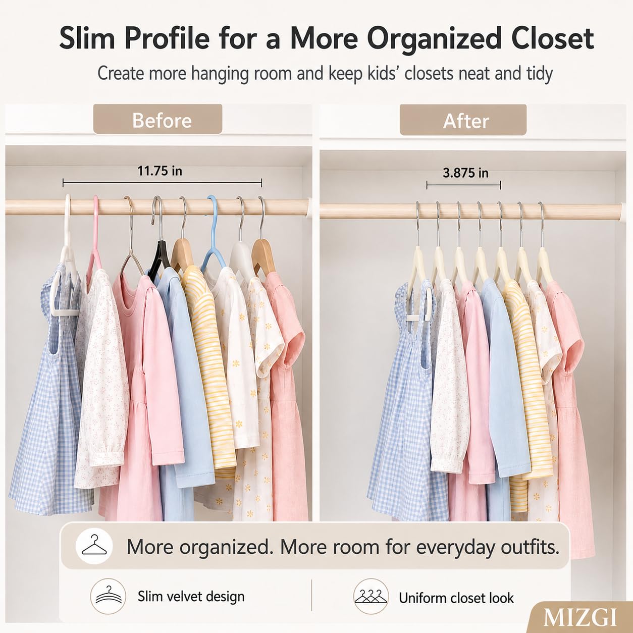 MIZGI Baby Velvet Hangers,Non-Slip Kids & Toddler Hangers,11.8 Inch Hangers for Baby Clothes,Pack of 50(Black/Black)