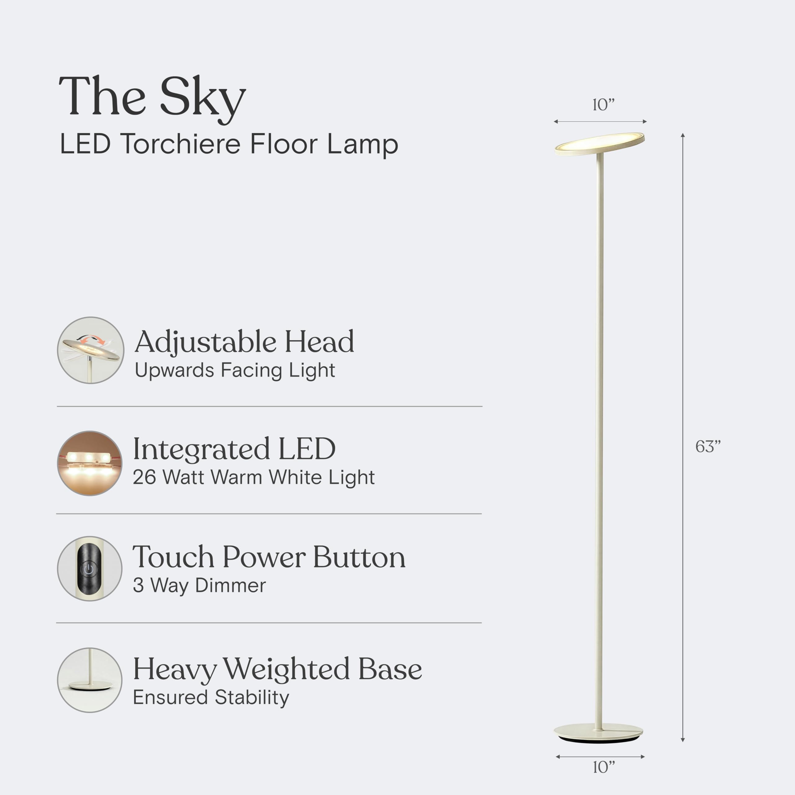 Brightech Sky LED Floor lamp, Torchiere Super Bright Floor Lamp for Living Room Decor & Office - Dimmable, Tall Standing Lamp with Warm Light for Bedroom & Reading - Bronze