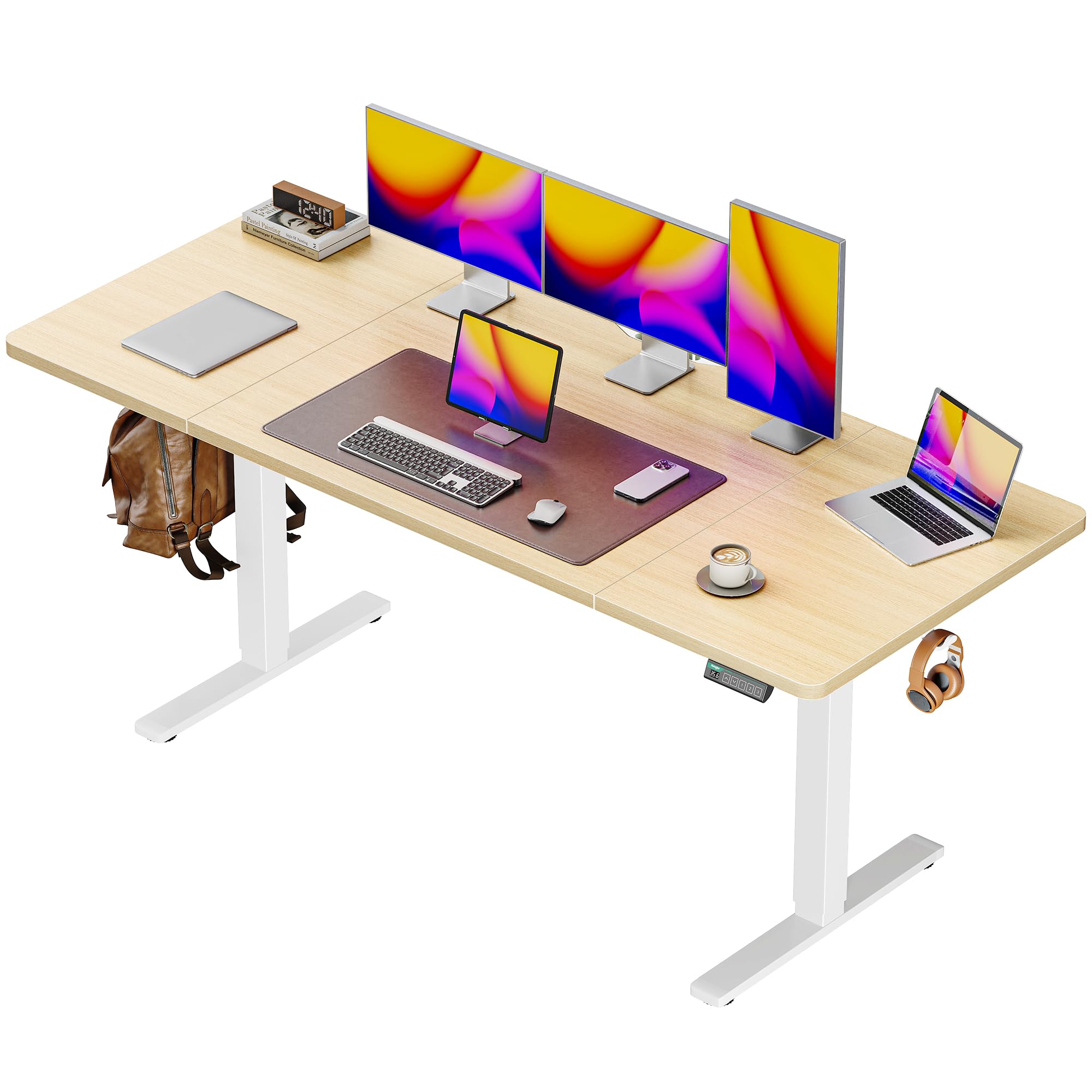 Huuger 48 x 28 Large Electric Standing Desk, Height Adjustable Desk, 27.6" Deep Desktop, Stand up Gaming, 2 Hooks, 3 Preset Heights, for Home Office, Black