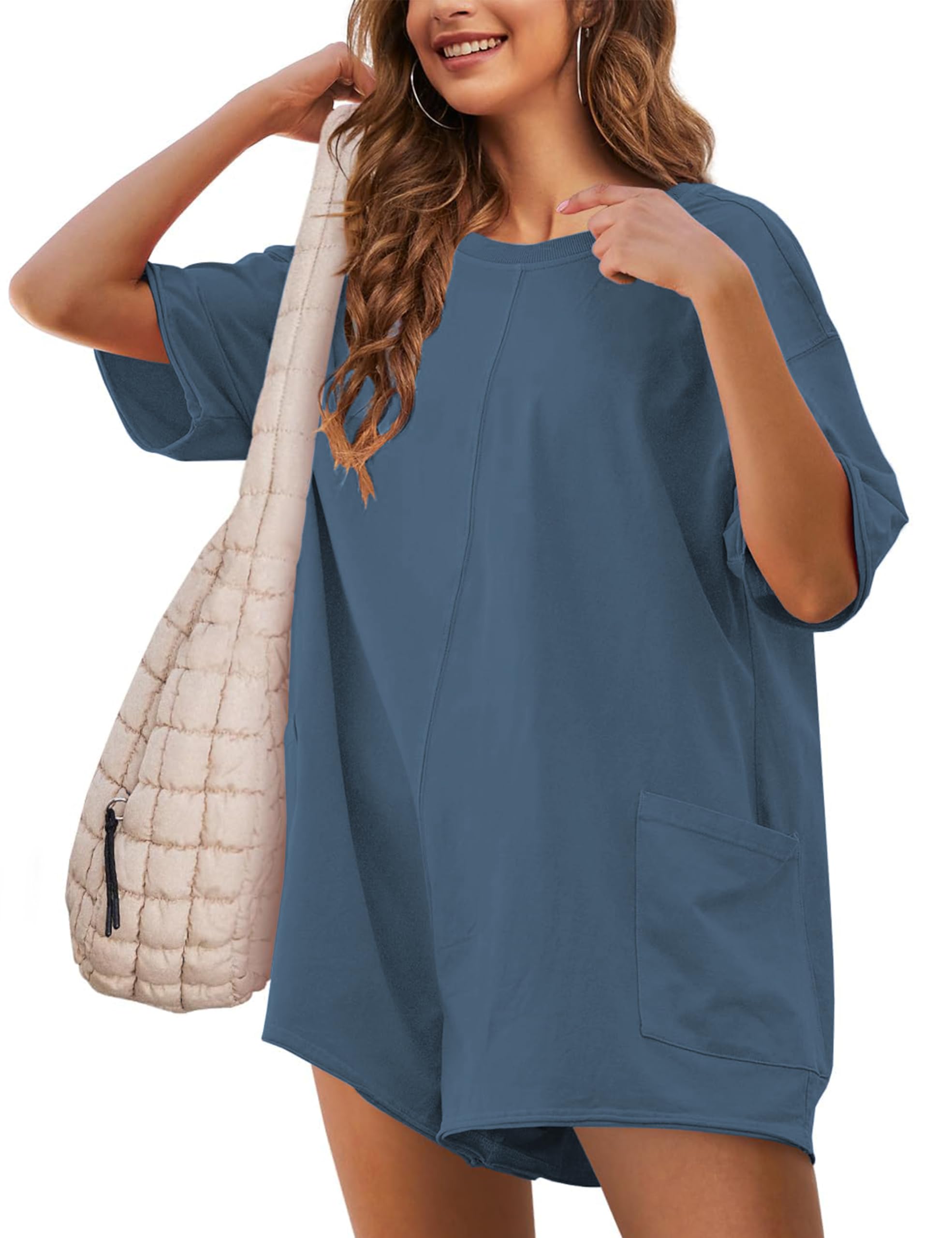 Rompers for Women Athletic Workout Hot Shot Tee Romper Casual Oversized Jumpsuits Overalls