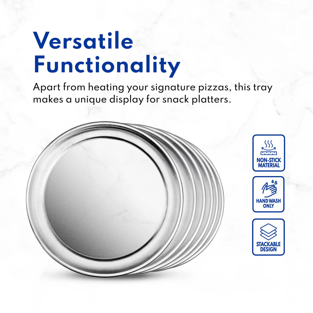 New Star Foodservice Restaurant-Grade Aluminum Pizza Pan/Tray, Wide Rim, 8 Inch, Pack of 6