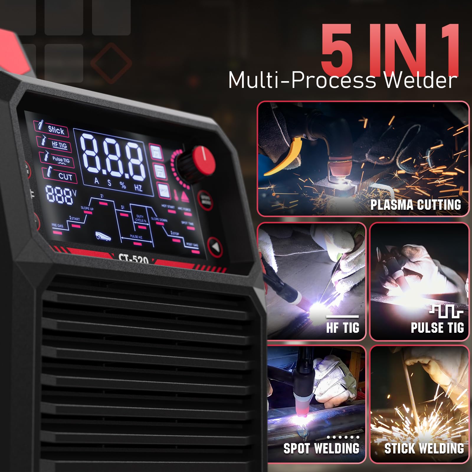 YESWELDER Plasma Cutter with Built In Air Compressor, Large LED Digital Display 55Amp 110V/220V Non-High Frequency Non-Touch Pilot Arc Plasma Cutting Machine CUT-55DS FUSION