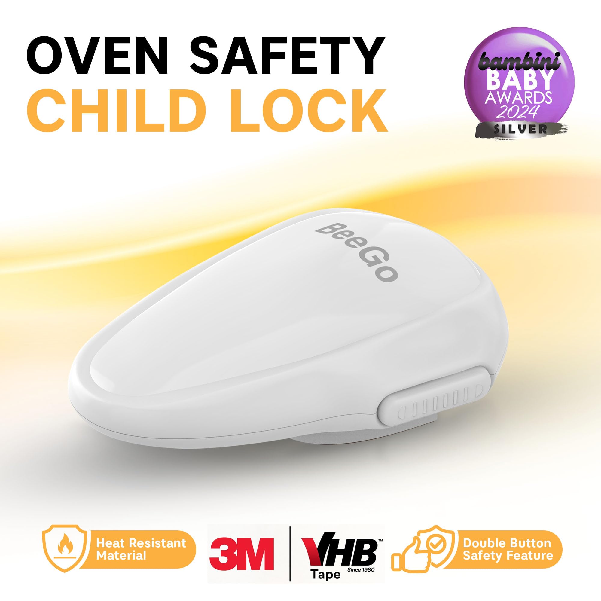 BeeGo® Oven Lock – Mom's Choice Awards® Gold | Child Safety Baby Proofing Lock for Oven, Stove & Microwave – Self-Adhesive, Heat-Resistant, No Drill, Easy Install (Black, Flat Surfaces Only)