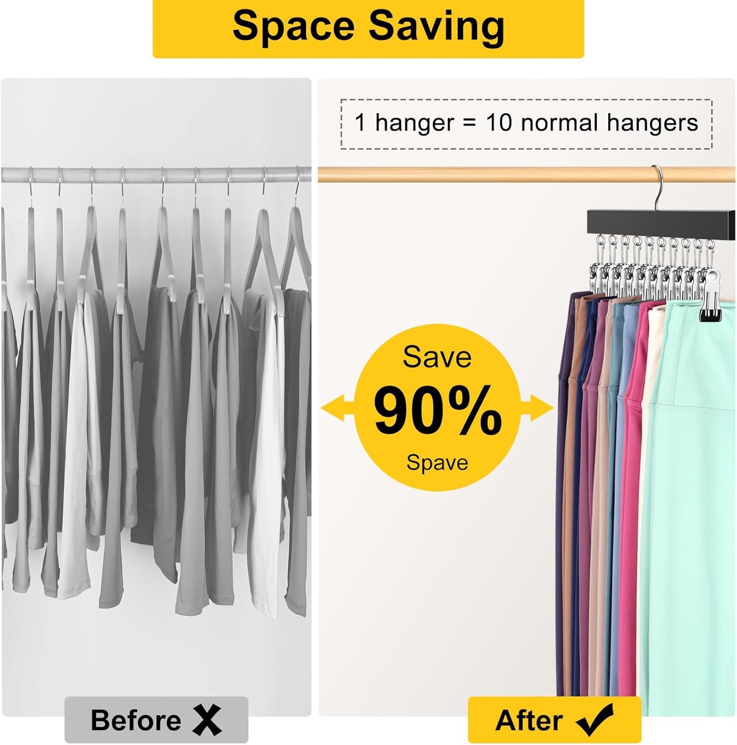 Legging Organizer for Closet, Pants Hangers with Clips Holds 20 Leggings, Jeans, Hats, Shorts, Socks, 360° Rotating Space Saving Hanging Lightweight Garment Hanger Storage 2Pcs