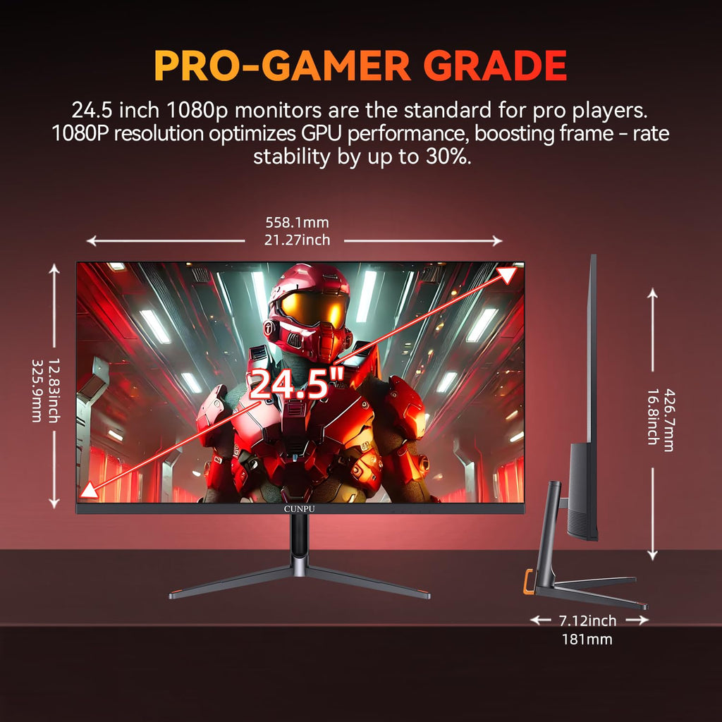 CUNPU 24 Inch 1080P 200Hz Gaming Monitor, FHD Fast IPS Panel, 124% sRGB 1ms HDR Zero-Frame Computer Monitor, Built-in Speaker, HDMI 2.1, DisplayPort 1.4, FreeSync & G-Sync, Tilt, VESA, Eye Care