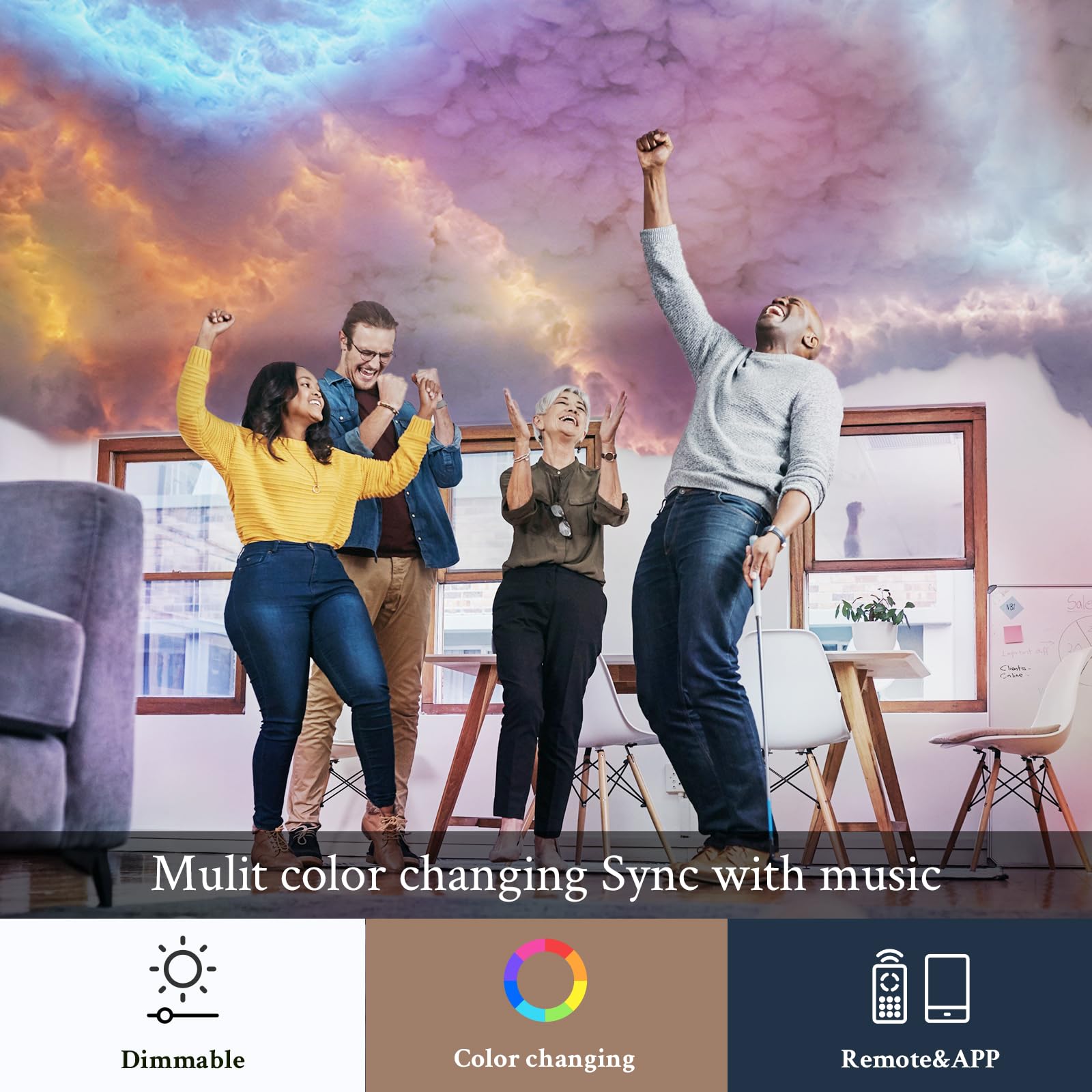 FUSLITE , 3D Thundercloud LED Light Cotton Lightning Cloud Colorful Atmosphere Night Light, DIY Creative Cloud Lights Gaming Room Garage Club Bar dj Party Light,16 Feet
