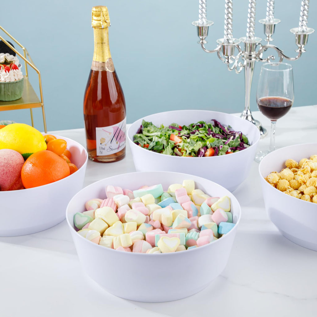 Hioasis 8 Pack Plastic Serving Bowls 128oz Black Plastic Bowls Heavy Duty Disposable Serving Bowls for Party Snack & Salad & Candy & Bar Buffet & Wedding