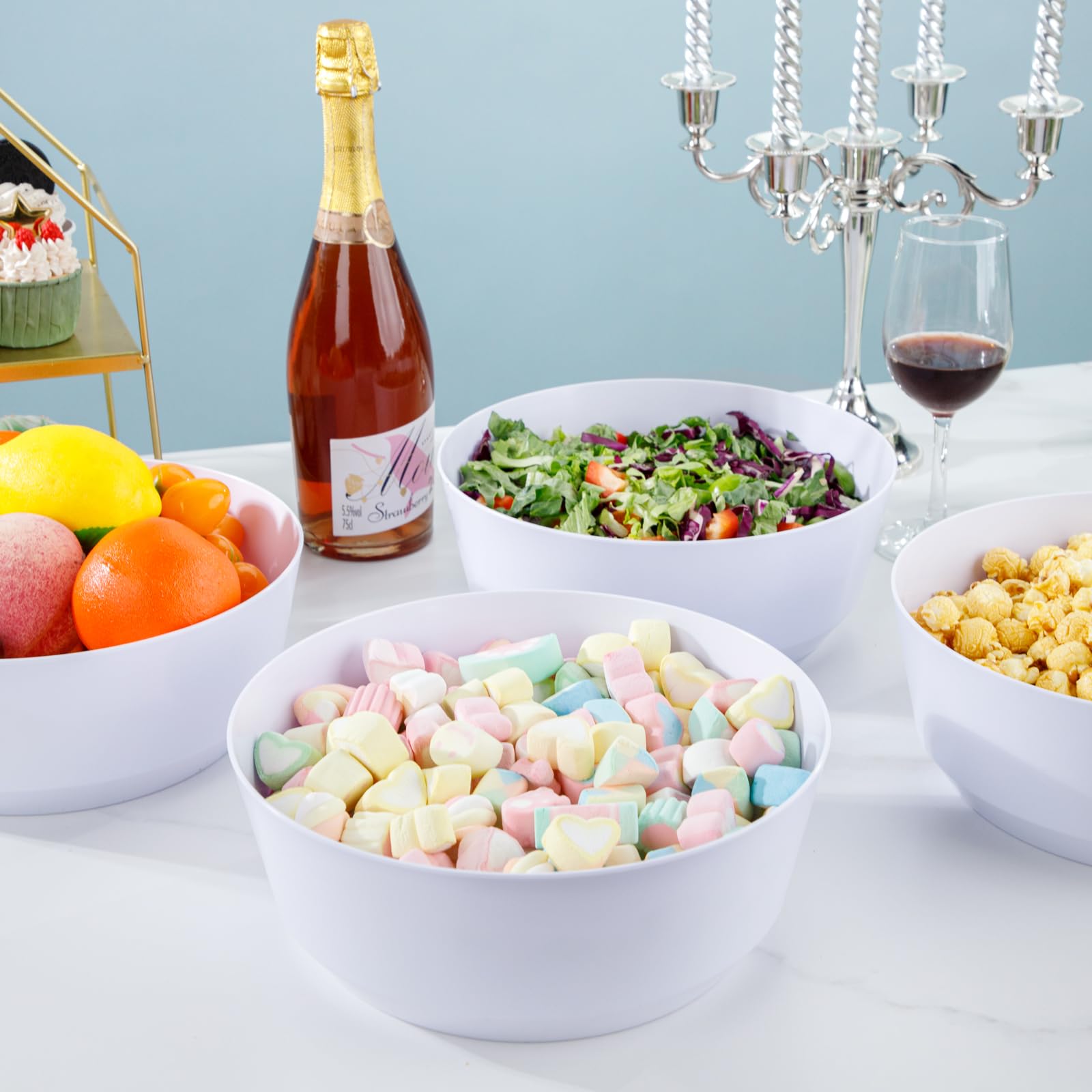 Hioasis 8 Pack Plastic Serving Bowls 128oz Black Plastic Bowls Heavy Duty Disposable Serving Bowls for Party Snack & Salad & Candy & Bar Buffet & Wedding